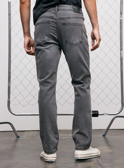 Jeans Cinco Bolsillos Slim Gris Medio-1