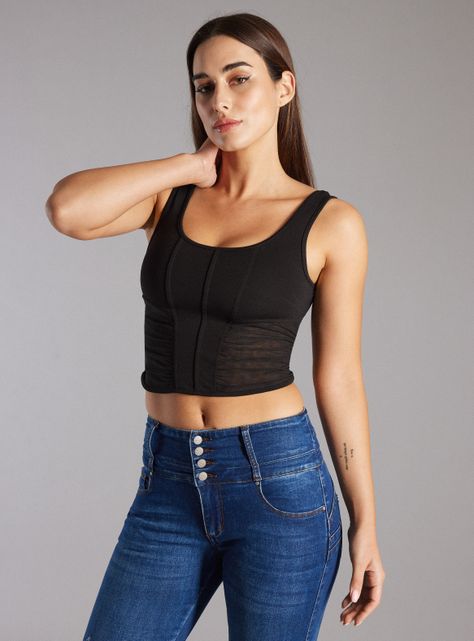 Polera Tipo Corset Detalle Malla-0