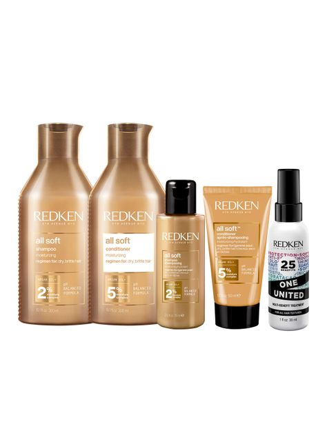 Set Hidratante Cabello Seco All Soft Shampoo 300ml + 75ml + Acondicionador 300ml + 50ml + Spray One United 30ml-0
