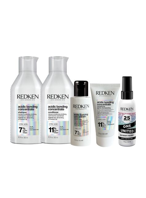 Set ABC Reparación Total Cabello Dañado Acidic Bonding Concentrate Shampoo 300ml + 75ml + Acondicionador 300ml + 50ml + Spray One united 30ml-0