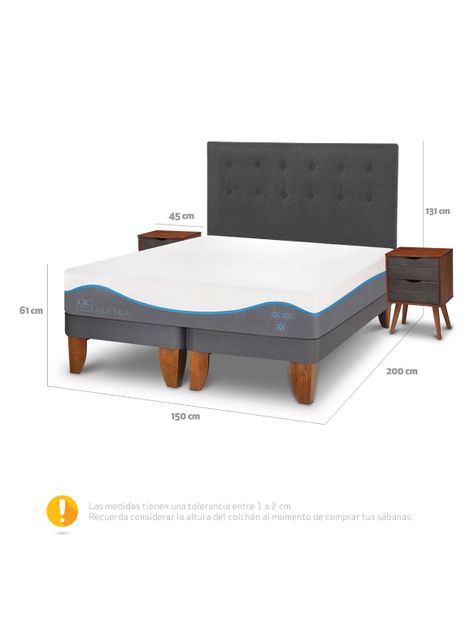 Cama Europea Alaska 2 Plazas Base Dividida + Set Muebles Eufrates-1