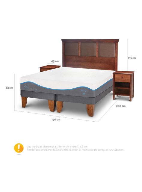 Cama Europea Alaska 2 Plazas Base Dividida + Set Muebles New Torino-1