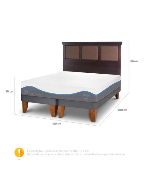 Cama Europea Alaska 2 Plazas Base Dividida + Respaldo New Torino Chocolate-1