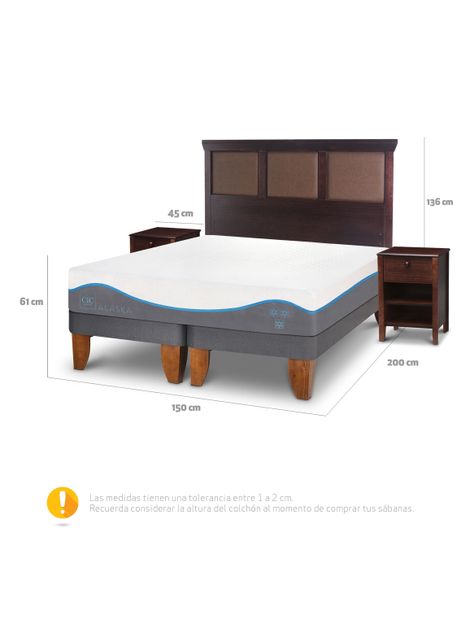 Cama Europea Alaska 2 Plazas Base Dividida + Set Muebles New Torino Chocolate-1