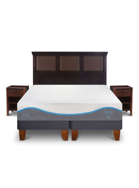 Cama Europea Alaska 2 Plazas Base Dividida + Set Muebles New Torino Chocolate-0