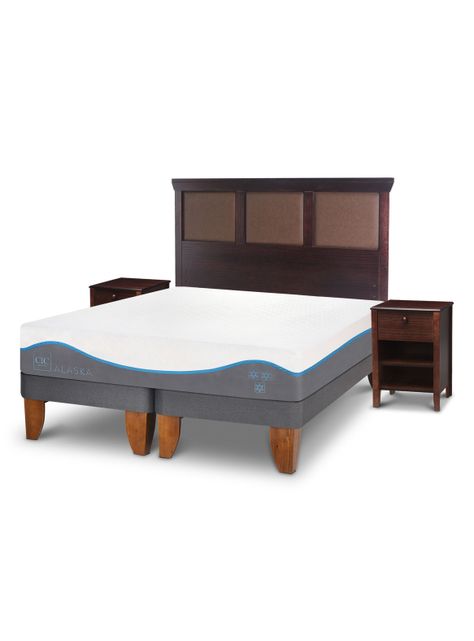 Cama Europea Alaska 2 Plazas Base Dividida + Set Muebles New Torino Chocolate-2