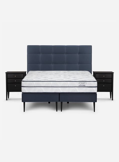 Cama Europea Autonomy 2 Plazas Base Dividida + Respaldo + 2 Veladores-1