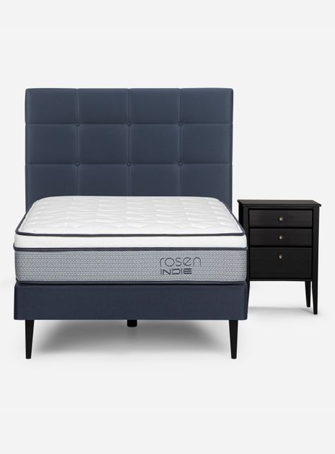 Cama Europea Indie 1.5 Plazas + Velador + Respaldo Issey-1
