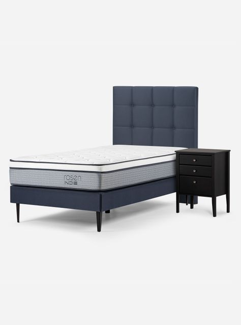 Cama Europea Indie 1.5 Plazas + Velador + Respaldo Issey-0