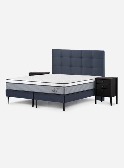 Cama Europea Indie 2 Plazas Base Dividida + Respaldo + Velador Issey-0