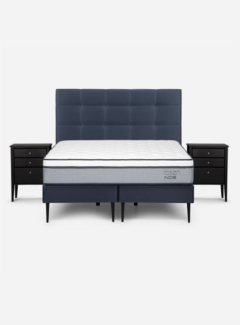 Cama Europea Indie 2 Plazas Base Dividida + Respaldo + Velador Issey-1