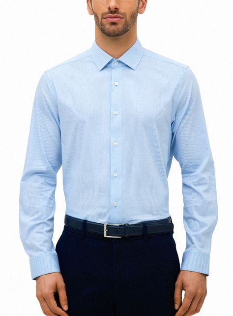 Camisa Formal Listada Celeste-3