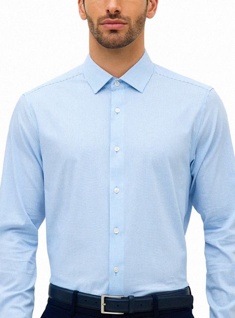 Camisa Formal Listada Celeste-0