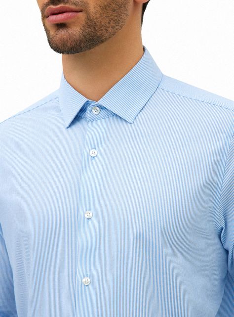 Camisa Formal Listada Celeste-2