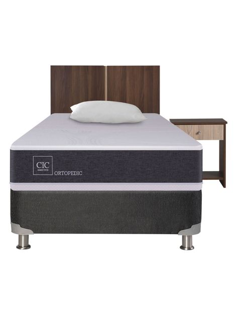 Box Spring New Ortopedic B5 Black 1 Plaza + Set Stylo + Almohada-1