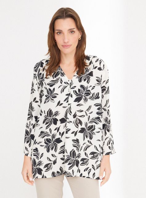 Blusa Estampada Escote V Calce Suelto-0