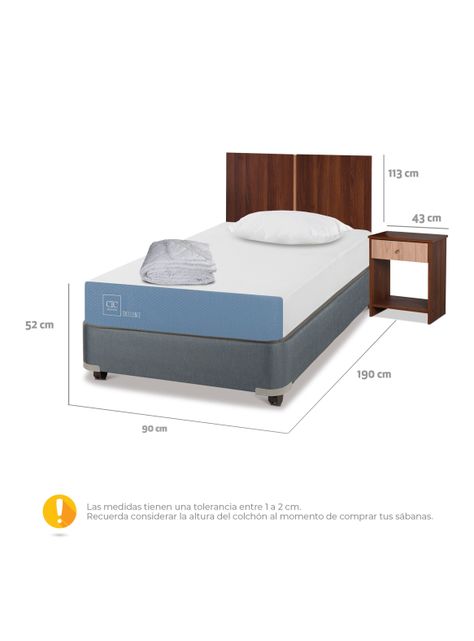 Cama Americana Excellence 1 Plaza x190 cm + Set Muebles Stylo + Textil-2