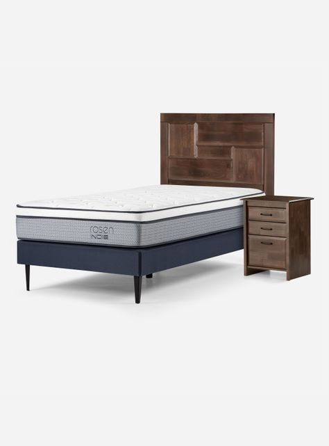 Cama Europea Indie 1.5 Plazas + Respaldo + Velador Dolce-0
