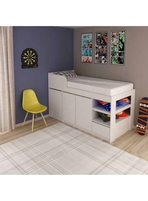 Cama Funcional 1 Plaza Somier con Escritorio Blanco-4