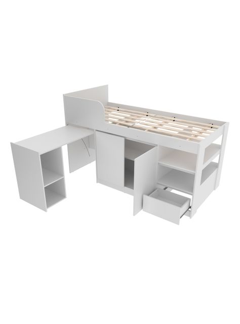 Cama Funcional 1 Plaza Somier con Escritorio Blanco-2