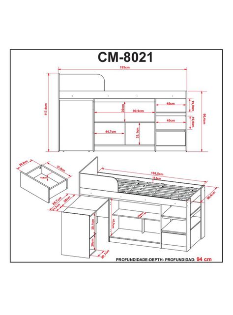 Cama Funcional 1 Plaza Somier con Escritorio Blanco-1