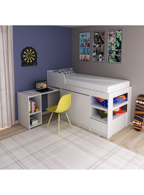 Cama Funcional 1 Plaza Somier con Escritorio Blanco-3