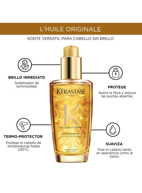 Aceite Brillo Sublime Todo Tipo De Cabello L'Huile Originale Elixir Ultime 100ml-3