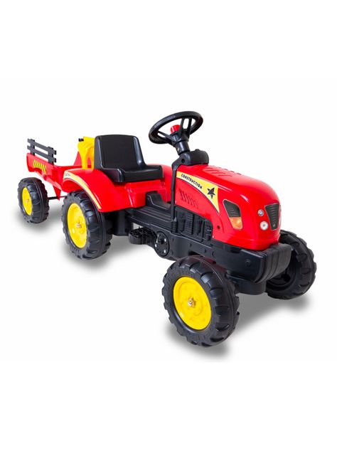 Tractor con Carro de Arrastre Rojo-0