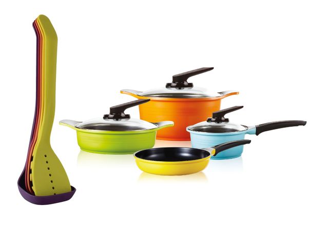 Batería de Cocina Colores 7 Piezas + Set 5 Utensilios-0