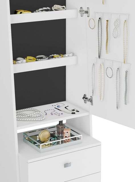 Espejo Joyero Porta Accesorios Blanco-3