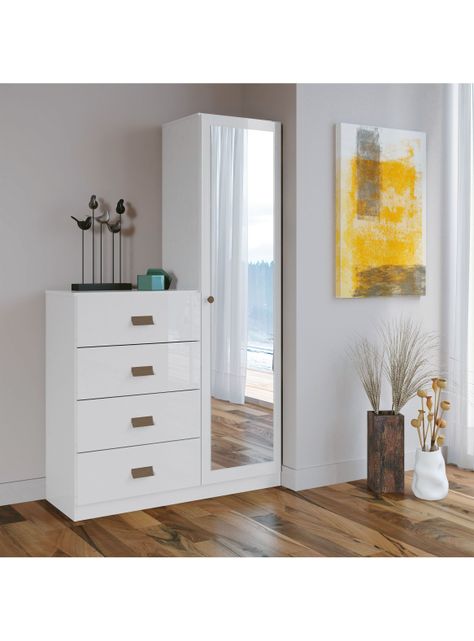 Cómoda Estilo 1 Puerta con espejo 4 Cajones-3