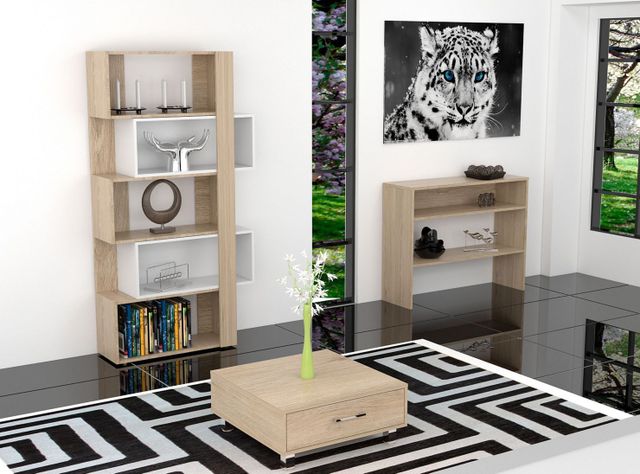 Combo Living Beijing Rovere Biblioteca Cubo + Arrimo + Mesa de Centro TuHome-4