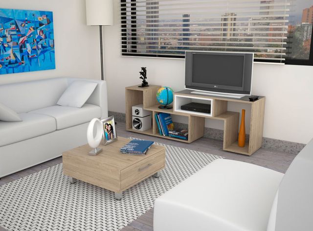 Combo Living Beijing Rovere Rack Extensible TV 40'' + Mesa de Centro-5