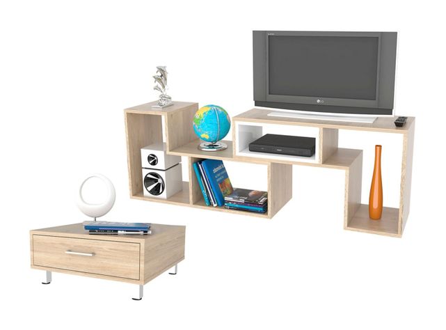 Combo Living Beijing Rovere Rack Extensible TV 40'' + Mesa de Centro-0