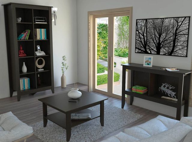 Combo Living Essential Wengué Librero + Mesa de Centro + Arrimo Attimo-1