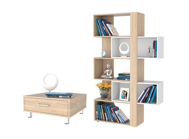 Combo Living Beijing Rovere Biblioteca Cubo + Mesa de Centro TuHome-0