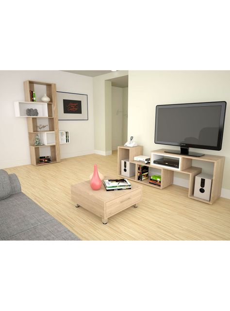 Combo Living Beijing Rovere Rack Extensible TV 40'' + Biblioteca Cubo + Mesa de Centro TuHome-4