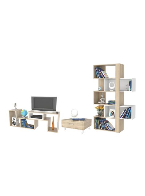 Combo Living Beijing Rovere Rack Extensible TV 40'' + Biblioteca Cubo + Mesa de Centro TuHome-0