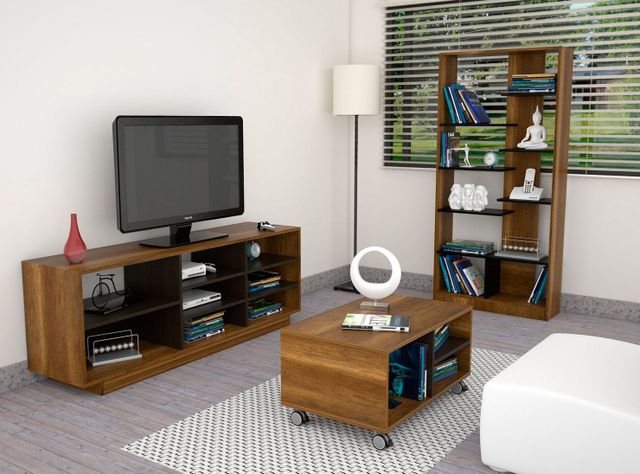Combo de Living Classic Rack TV 58'' + Biblioteca + Mesa de Centro-0