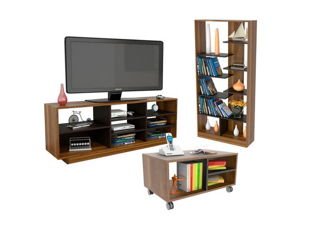 Combo de Living Classic Rack TV 58'' + Biblioteca + Mesa de Centro-1