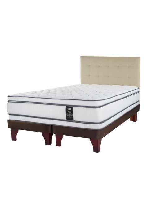 Cama Europea Majesty 2 Plazas Base Dividida Chocolate + Respaldo Design Crudo-0