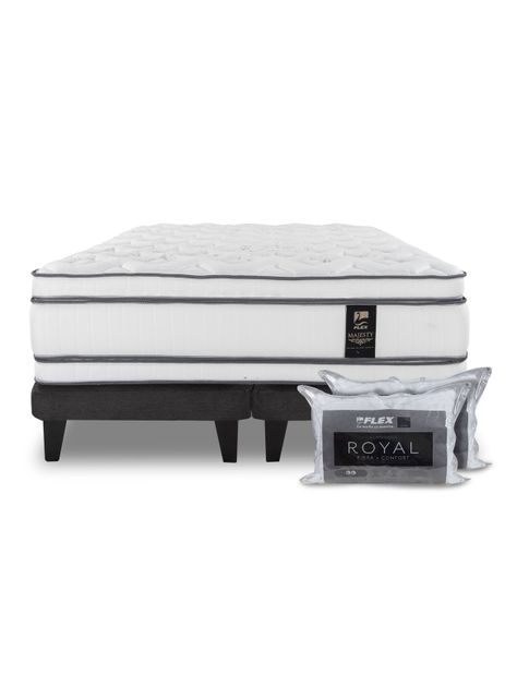 Cama Europea Majesty 2 Plazas Base Dividida Grafito + Almohada Viscoelástica-2