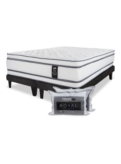 Cama Europea Majesty 2 Plazas Base Dividida Grafito + Almohada Viscoelástica-0