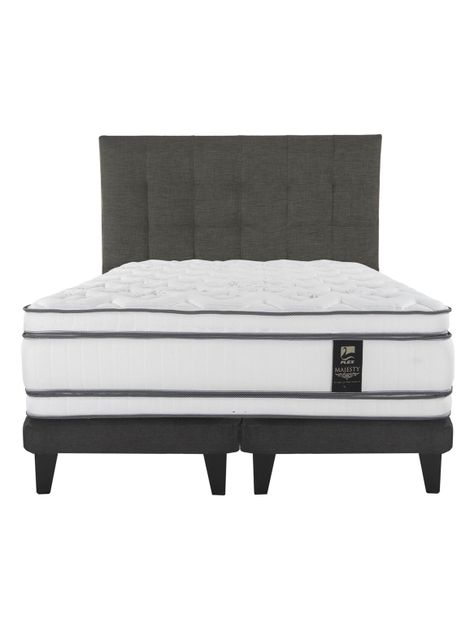 Cama Europea Majesty 2 Plazas Base Dividida Grafito + Respaldo Design Grafito-1
