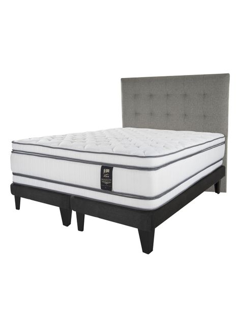 Cama Europea Majesty 2 Plazas Base Dividida Grafito + Respaldo Design Gris-1