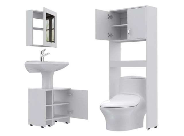 Combos Baño Big Bath Botiquín Espejo + Optimizador Lavamanos 47-A + Armario 2 Puertas TuHome-1