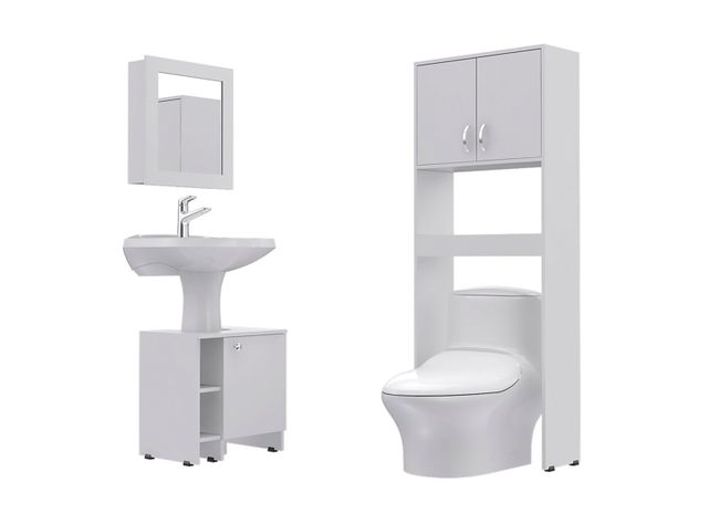 Combos Baño Big Bath Botiquín Espejo + Optimizador Lavamanos 47-A + Armario 2 Puertas TuHome-0