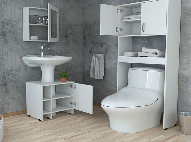 Combos Baño Big Bath Botiquín Espejo + Optimizador Lavamanos 47-A + Armario 2 Puertas TuHome-2