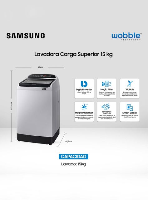 Lavadora de Carga Superior 15 kg WA15T5260BY/ZS Gris-1