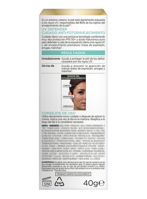 Crema Dermo Expertise L'Oréal Paris Diaria UV Defender FPS 50 Anti Brillo Medio-3